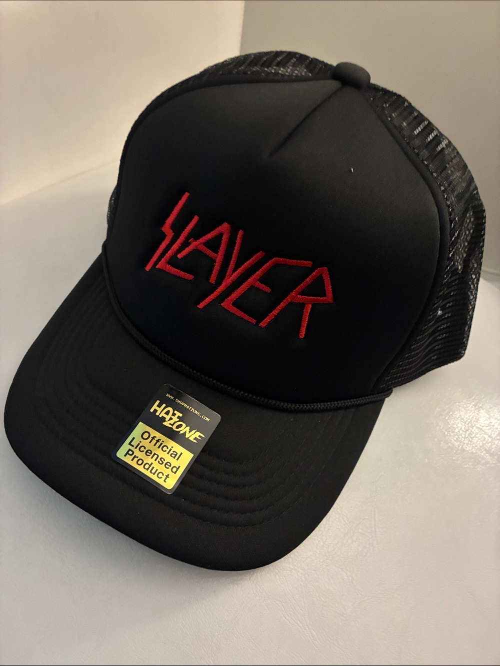 Slayer Black Trucker Hat with Red Embroidered Logo